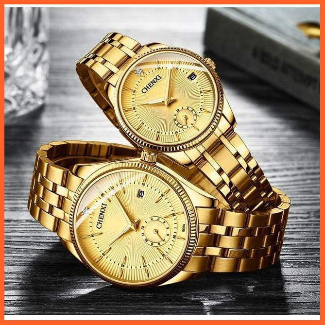 Luxury Branded Set Women Men Golden Fashion Sport Quartz Watches | Ladies Stainless Steel Business Casual Waterproof Watches | whatagift.com.au.