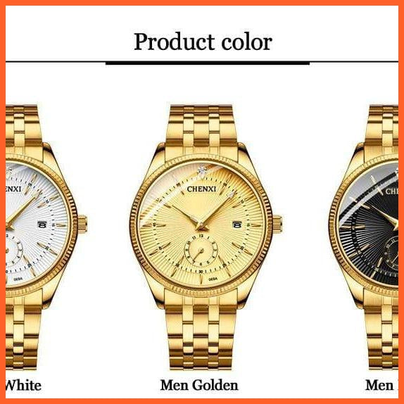 Luxury Branded Set Women Men Golden Fashion Sport Quartz Watches | Ladies Stainless Steel Business Casual Waterproof Watches | whatagift.com.au.