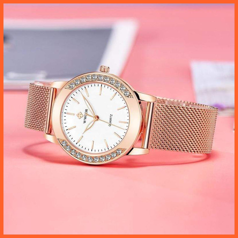 Luxury Diamond Ladies Watches Top Brand Fashion Women Quartz Wrist Watch Rose Gold Mesh Band Bracelet Watch For Women | whatagift.com.au.