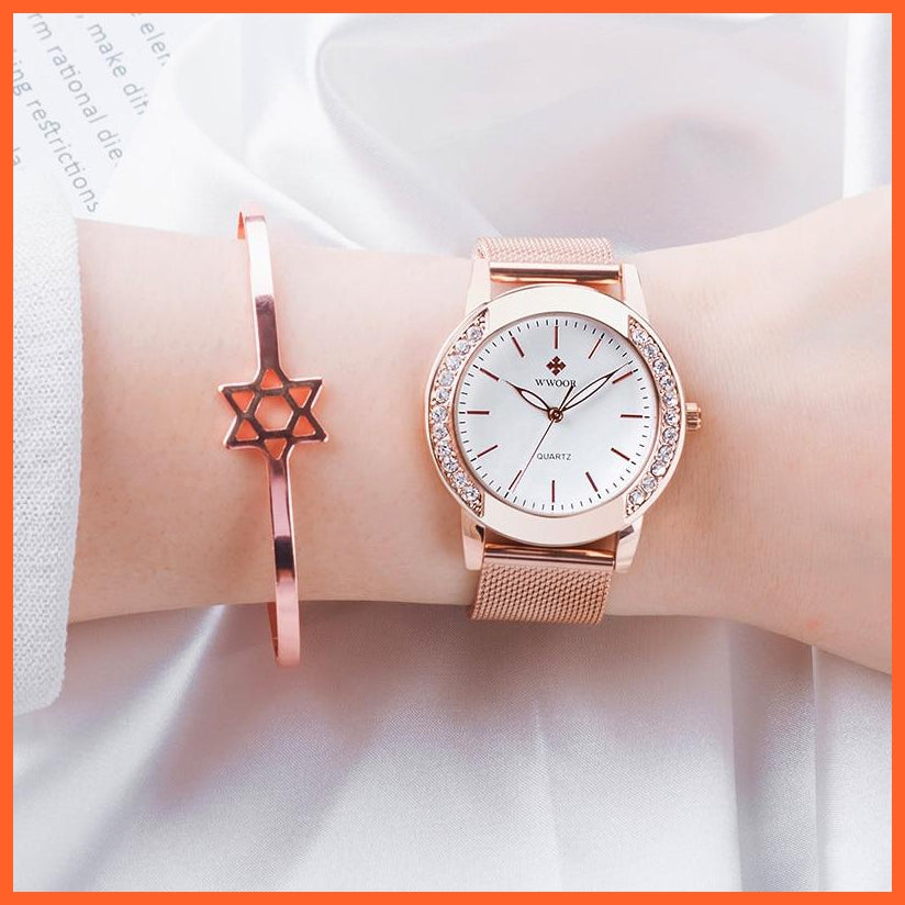 Luxury Diamond Ladies Watches Top Brand Fashion Women Quartz Wrist Watch Rose Gold Mesh Band Bracelet Watch For Women | whatagift.com.au.