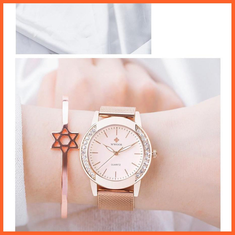 Luxury Diamond Ladies Watches Top Brand Fashion Women Quartz Wrist Watch Rose Gold Mesh Band Bracelet Watch For Women | whatagift.com.au.