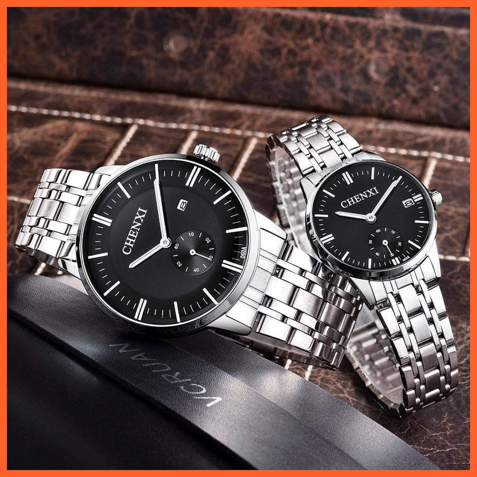 Luxury Stainless Steel Couple'S Wristwatches |  Fashion Watches Men Women Quartz Watch | Silver Stainless Steel Waterproof  Watches | whatagift.com.au.