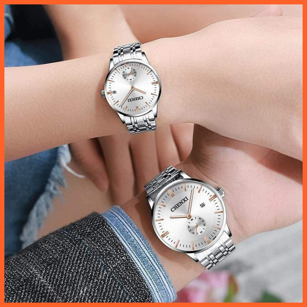 Luxury Stainless Steel Couple'S Wristwatches |  Fashion Watches Men Women Quartz Watch | Silver Stainless Steel Waterproof  Watches | whatagift.com.au.