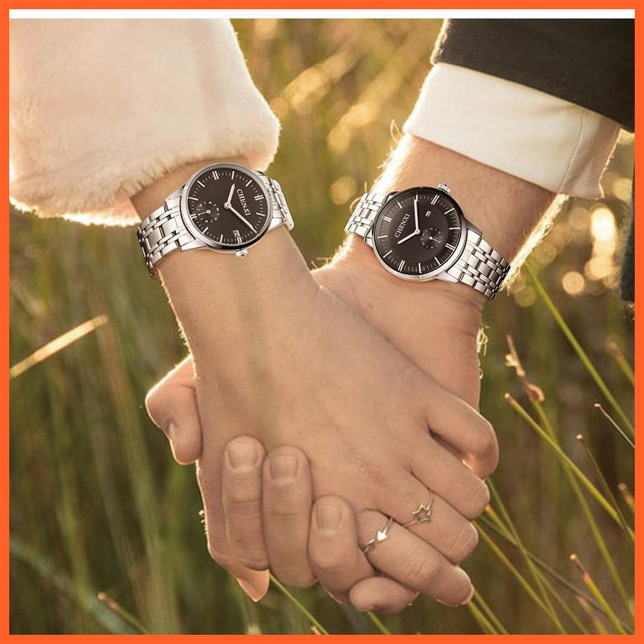 Luxury Stainless Steel Couple'S Wristwatches |  Fashion Watches Men Women Quartz Watch | Silver Stainless Steel Waterproof  Watches | whatagift.com.au.