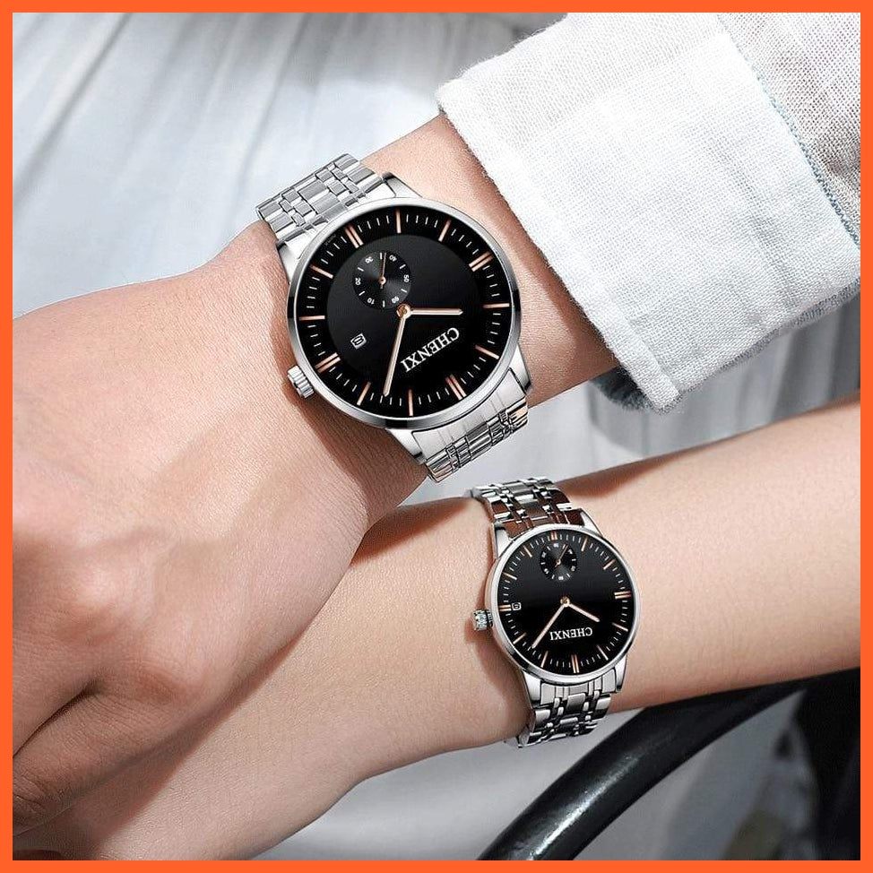 Luxury Stainless Steel Couple'S Wristwatches |  Fashion Watches Men Women Quartz Watch | Silver Stainless Steel Waterproof  Watches | whatagift.com.au.