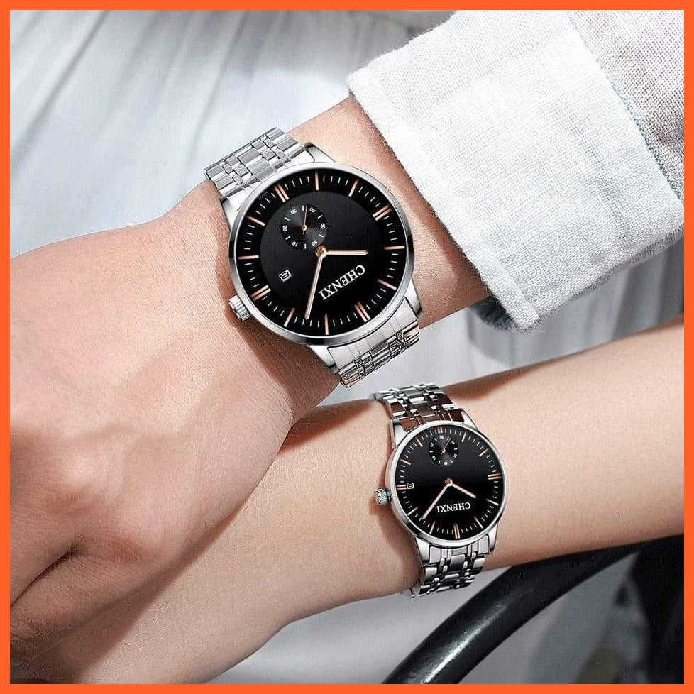 Luxury Stainless Steel Couple'S Wristwatches |  Fashion Watches Men Women Quartz Watch | Silver Stainless Steel Waterproof  Watches | whatagift.com.au.