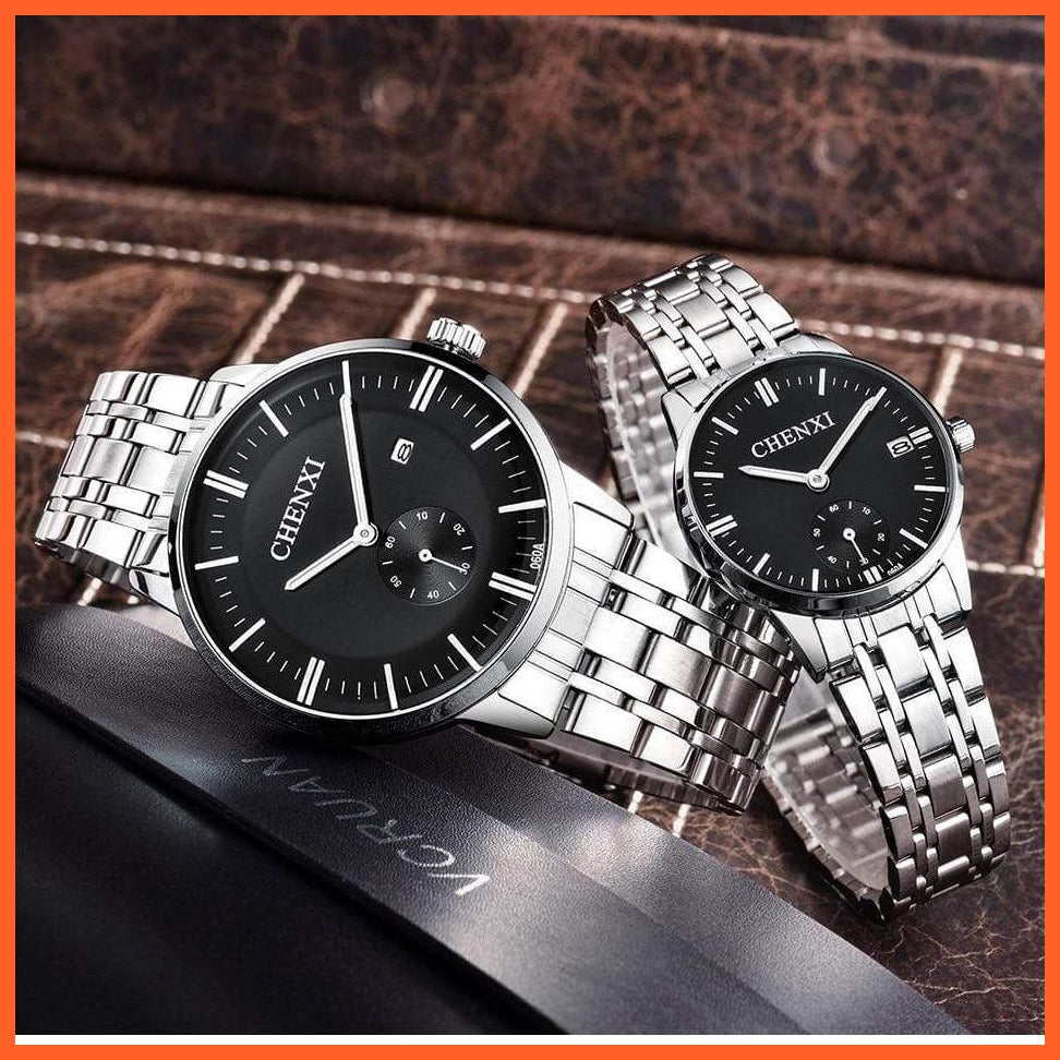 Luxury Stainless Steel Couple'S Wristwatches |  Fashion Watches Men Women Quartz Watch | Silver Stainless Steel Waterproof  Watches | whatagift.com.au.