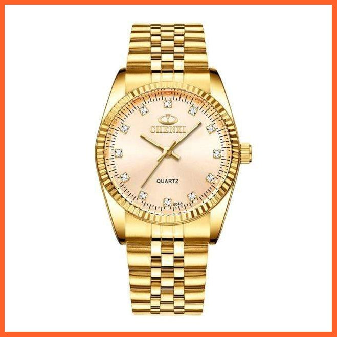 Casual Fashion Stainless Steel Luxury Couple Watch | Golden Lovers Watch Quartz Watches For Women & Men Analog Wristwatch | whatagift.com.au.