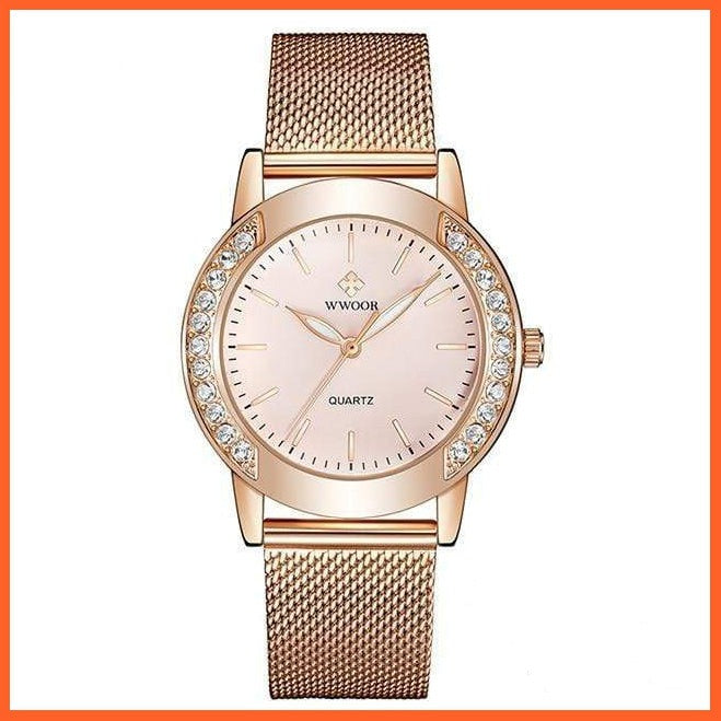 Luxury Diamond Ladies Watches Top Brand Fashion Women Quartz Wrist Watch Rose Gold Mesh Band Bracelet Watch For Women | whatagift.com.au.