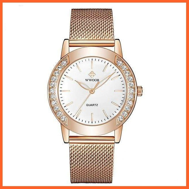 Luxury Diamond Ladies Watches Top Brand Fashion Women Quartz Wrist Watch Rose Gold Mesh Band Bracelet Watch For Women | whatagift.com.au.