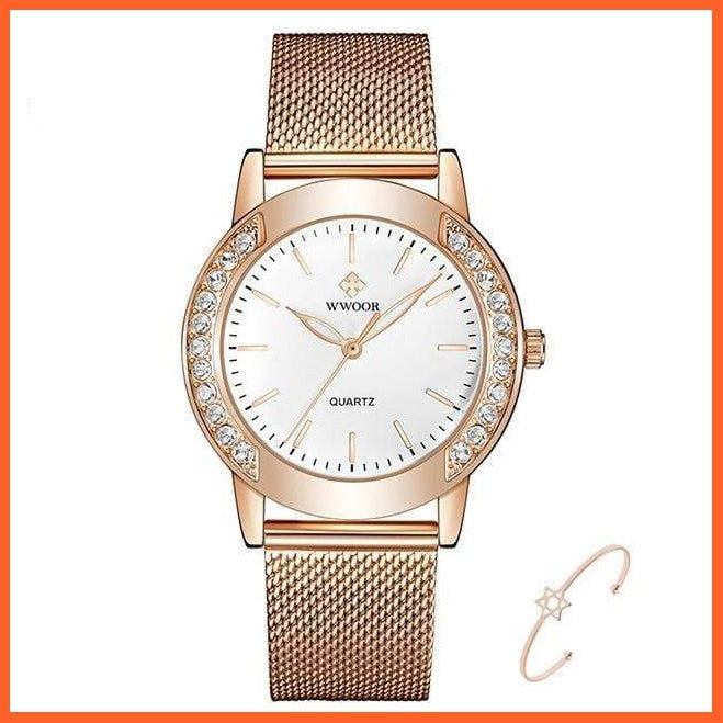 Luxury Diamond Ladies Watches Top Brand Fashion Women Quartz Wrist Watch Rose Gold Mesh Band Bracelet Watch For Women | whatagift.com.au.