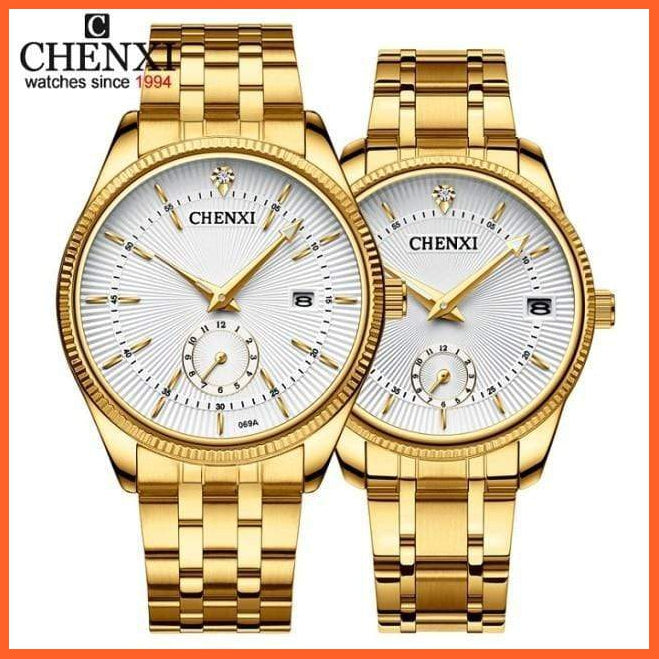 Luxury Branded Set Women Men Golden Fashion Sport Quartz Watches | Ladies Stainless Steel Business Casual Waterproof Watches | whatagift.com.au.