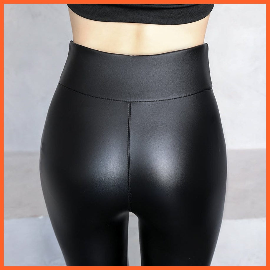 whatagift.com.au Womens leggings Warm High Waisted Faux Pu Leather Shiny Winter Pants Velvet Slimming Leggings
