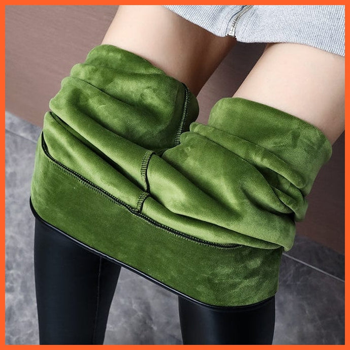 whatagift.com.au Womens leggings Warm High Waisted Faux Pu Leather Shiny Winter Pants Velvet Slimming Leggings