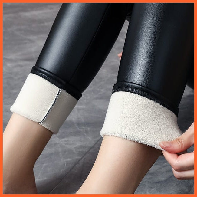 whatagift.com.au Womens leggings Warm High Waisted Faux Pu Leather Shiny Winter Pants Velvet Slimming Leggings
