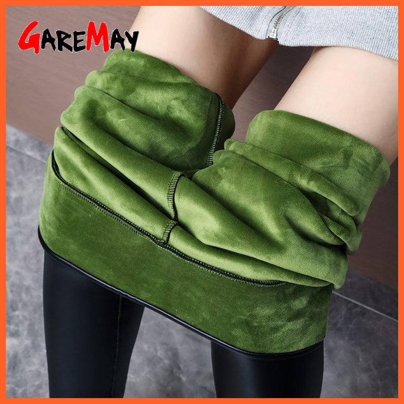 whatagift.com.au Womens leggings Warm High Waisted Faux Pu Leather Shiny Winter Pants Velvet Slimming Leggings