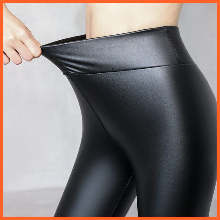 whatagift.com.au Womens leggings Warm High Waisted Faux Pu Leather Shiny Winter Pants Velvet Slimming Leggings