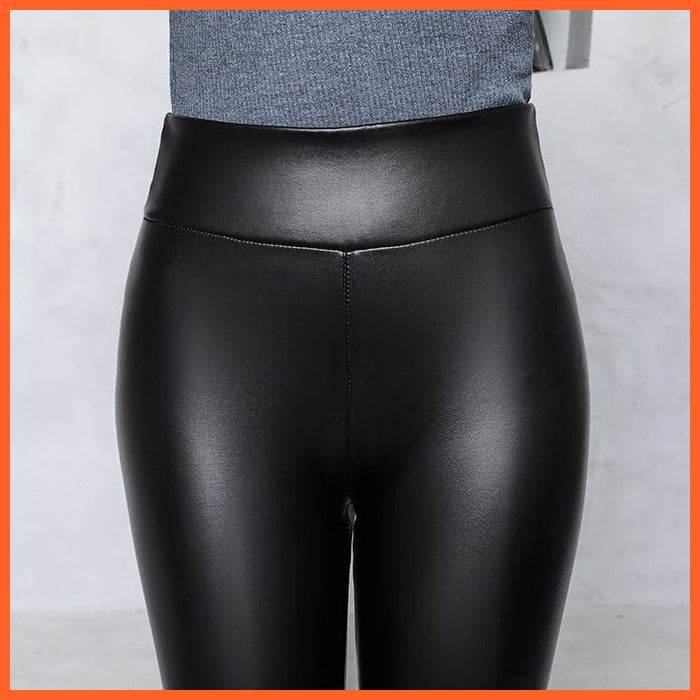 whatagift.com.au Womens leggings Warm High Waisted Faux Pu Leather Shiny Winter Pants Velvet Slimming Leggings