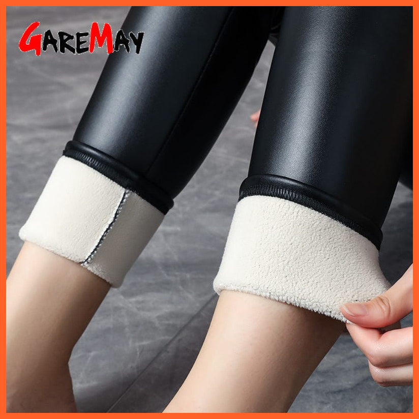 whatagift.com.au Womens leggings Warm High Waisted Faux Pu Leather Shiny Winter Pants Velvet Slimming Leggings