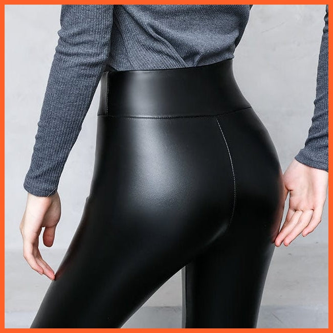 whatagift.com.au Womens leggings Warm High Waisted Faux Pu Leather Shiny Winter Pants Velvet Slimming Leggings