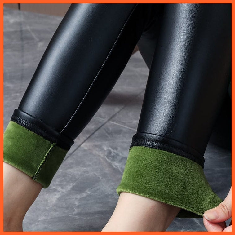 whatagift.com.au Womens leggings Warm High Waisted Faux Pu Leather Shiny Winter Pants Velvet Slimming Leggings