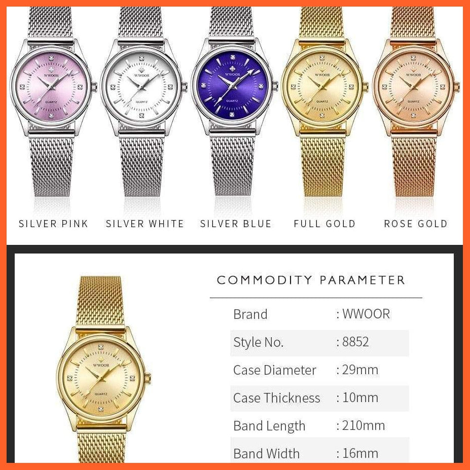 Luxury Brand Dress Gold Watch Ladies Elegant Diamond Small Quartz Wrist Watches For Women Steel Mesh Wrist Watch | whatagift.com.au.