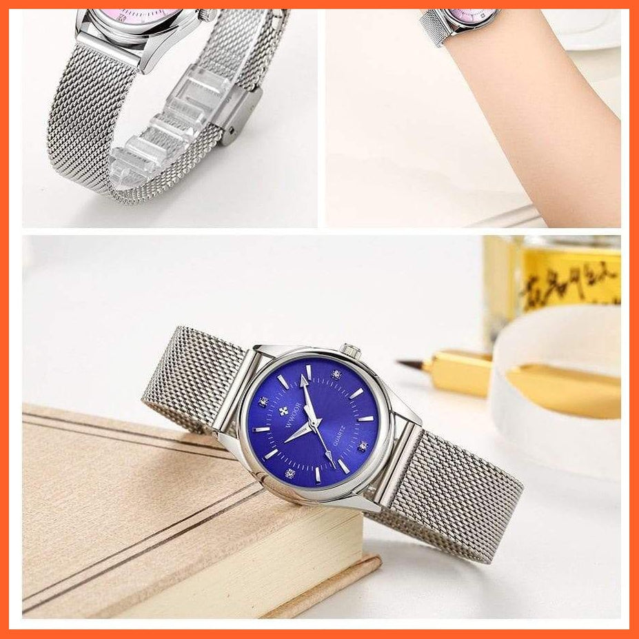 Luxury Brand Dress Gold Watch Ladies Elegant Diamond Small Quartz Wrist Watches For Women Steel Mesh Wrist Watch | whatagift.com.au.