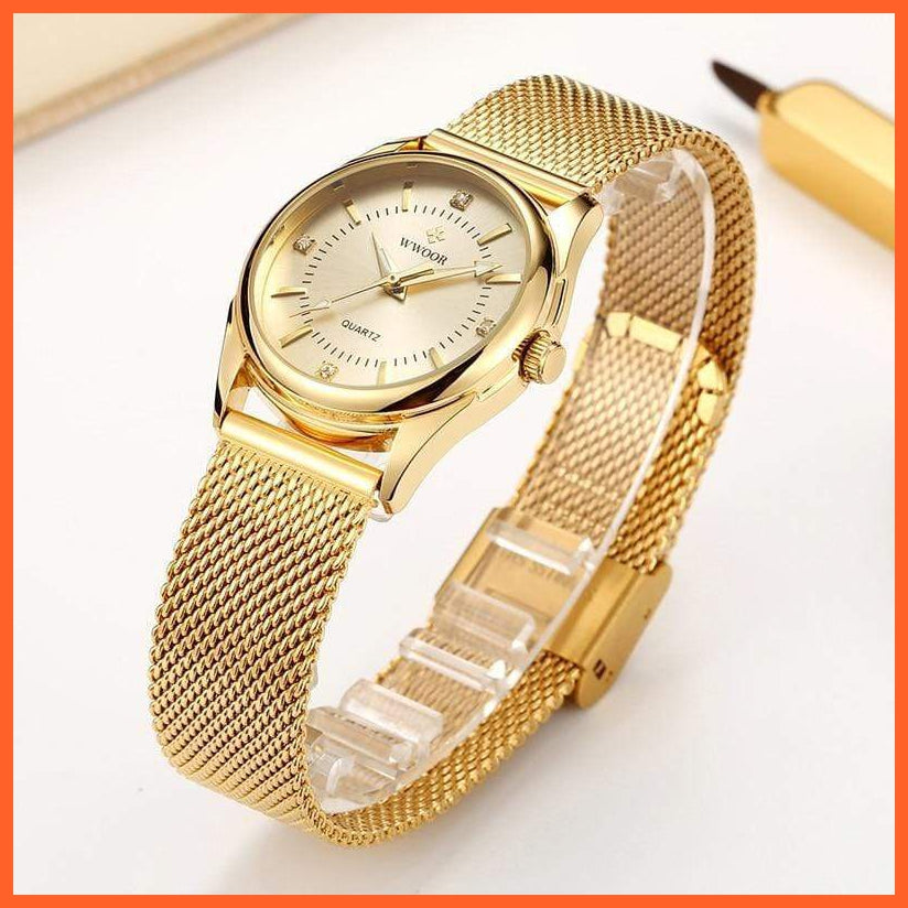 Luxury Brand Dress Gold Watch Ladies Elegant Diamond Small Quartz Wrist Watches For Women Steel Mesh Wrist Watch | whatagift.com.au.