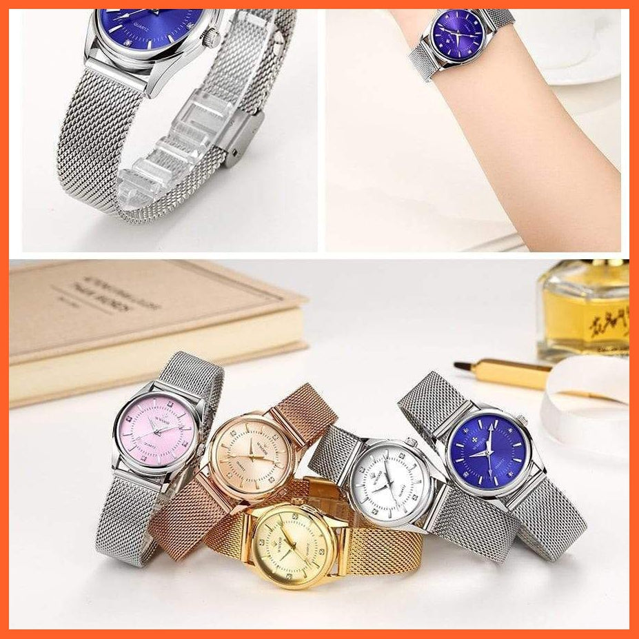 Luxury Brand Dress Gold Watch Ladies Elegant Diamond Small Quartz Wrist Watches For Women Steel Mesh Wrist Watch | whatagift.com.au.