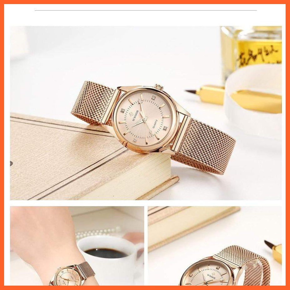 Luxury Brand Dress Gold Watch Ladies Elegant Diamond Small Quartz Wrist Watches For Women Steel Mesh Wrist Watch | whatagift.com.au.