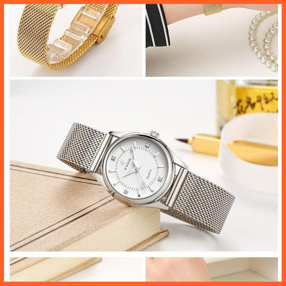 Luxury Brand Dress Gold Watch Ladies Elegant Diamond Small Quartz Wrist Watches For Women Steel Mesh Wrist Watch | whatagift.com.au.