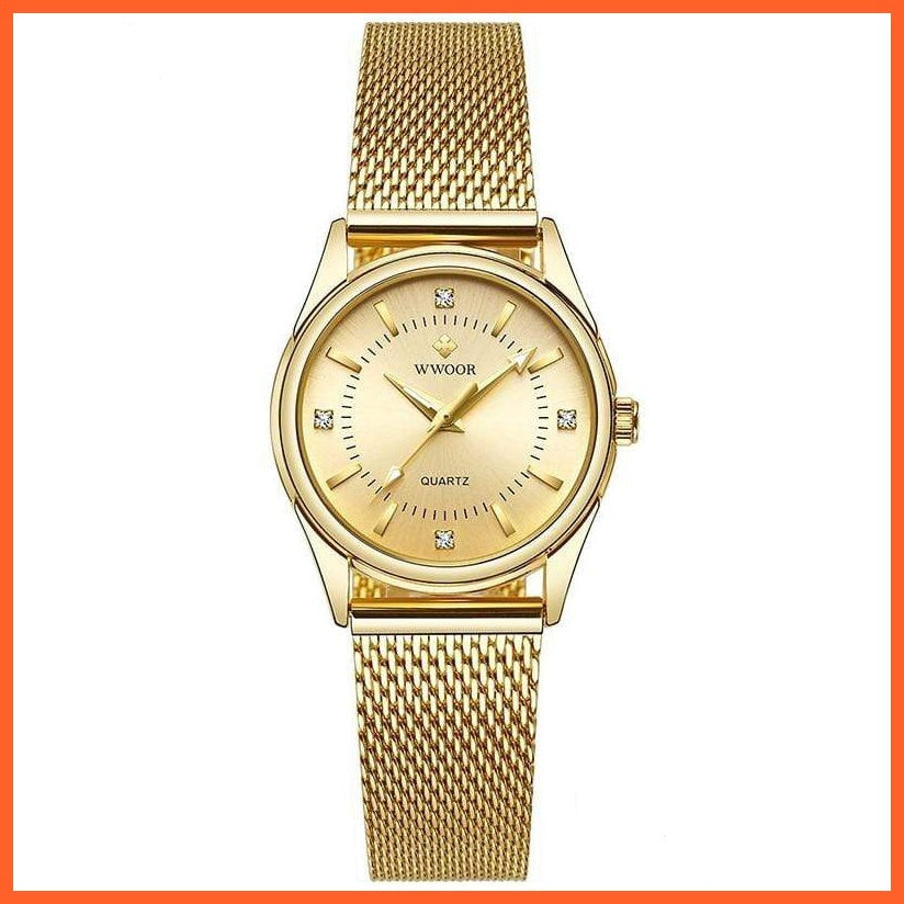 Luxury Brand Dress Gold Watch Ladies Elegant Diamond Small Quartz Wrist Watches For Women Steel Mesh Wrist Watch | whatagift.com.au.