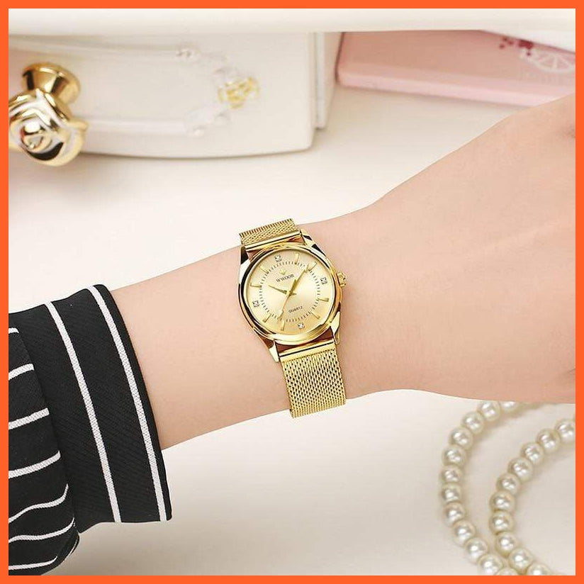 Luxury Brand Dress Gold Watch Ladies Elegant Diamond Small Quartz Wrist Watches For Women Steel Mesh Wrist Watch | whatagift.com.au.
