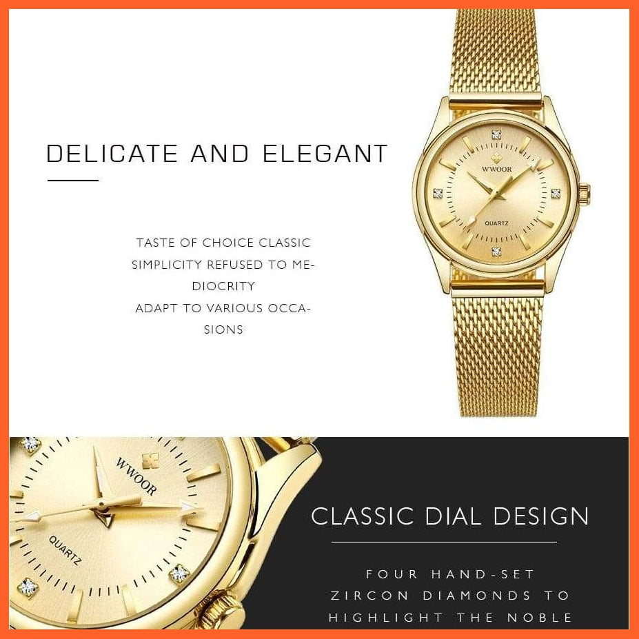 Luxury Brand Dress Gold Watch Ladies Elegant Diamond Small Quartz Wrist Watches For Women Steel Mesh Wrist Watch | whatagift.com.au.