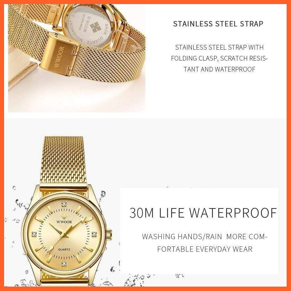 Luxury Brand Dress Gold Watch Ladies Elegant Diamond Small Quartz Wrist Watches For Women Steel Mesh Wrist Watch | whatagift.com.au.