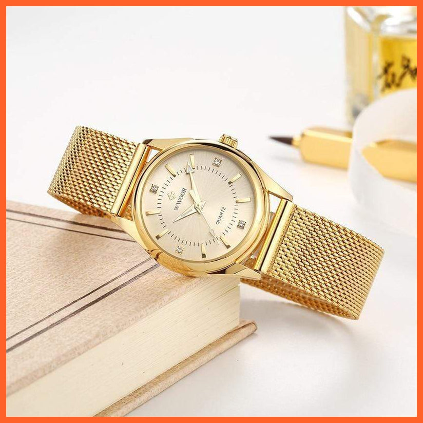 Luxury Brand Dress Gold Watch Ladies Elegant Diamond Small Quartz Wrist Watches For Women Steel Mesh Wrist Watch | whatagift.com.au.