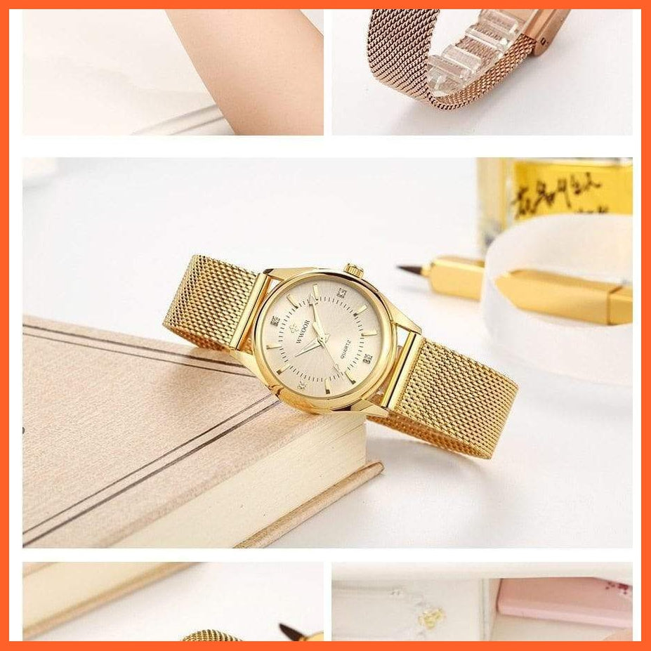 Luxury Brand Dress Gold Watch Ladies Elegant Diamond Small Quartz Wrist Watches For Women Steel Mesh Wrist Watch | whatagift.com.au.