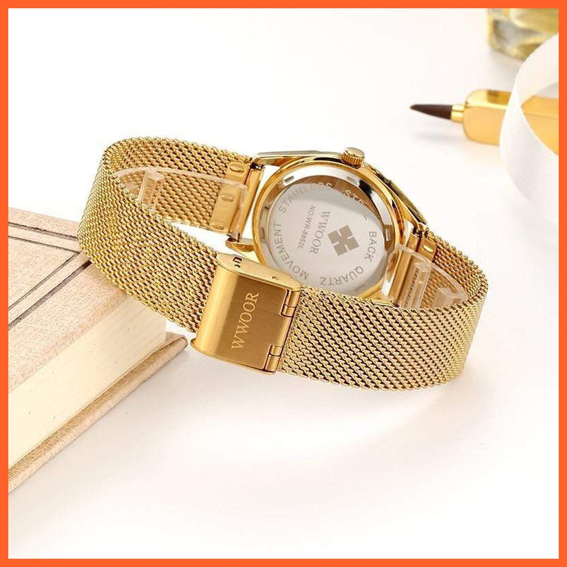 Luxury Brand Dress Gold Watch Ladies Elegant Diamond Small Quartz Wrist Watches For Women Steel Mesh Wrist Watch | whatagift.com.au.