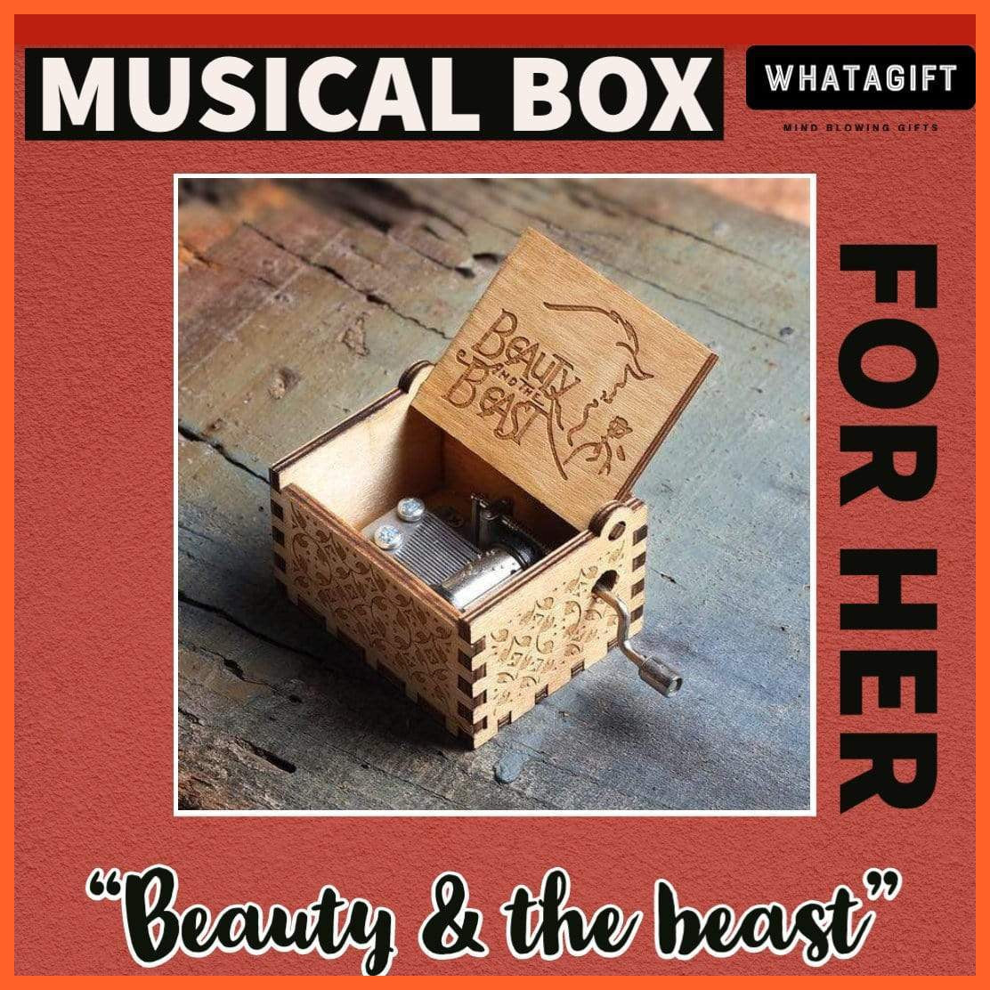Wooden Classical Music Box Beauty And The Beast | whatagift.com.au.