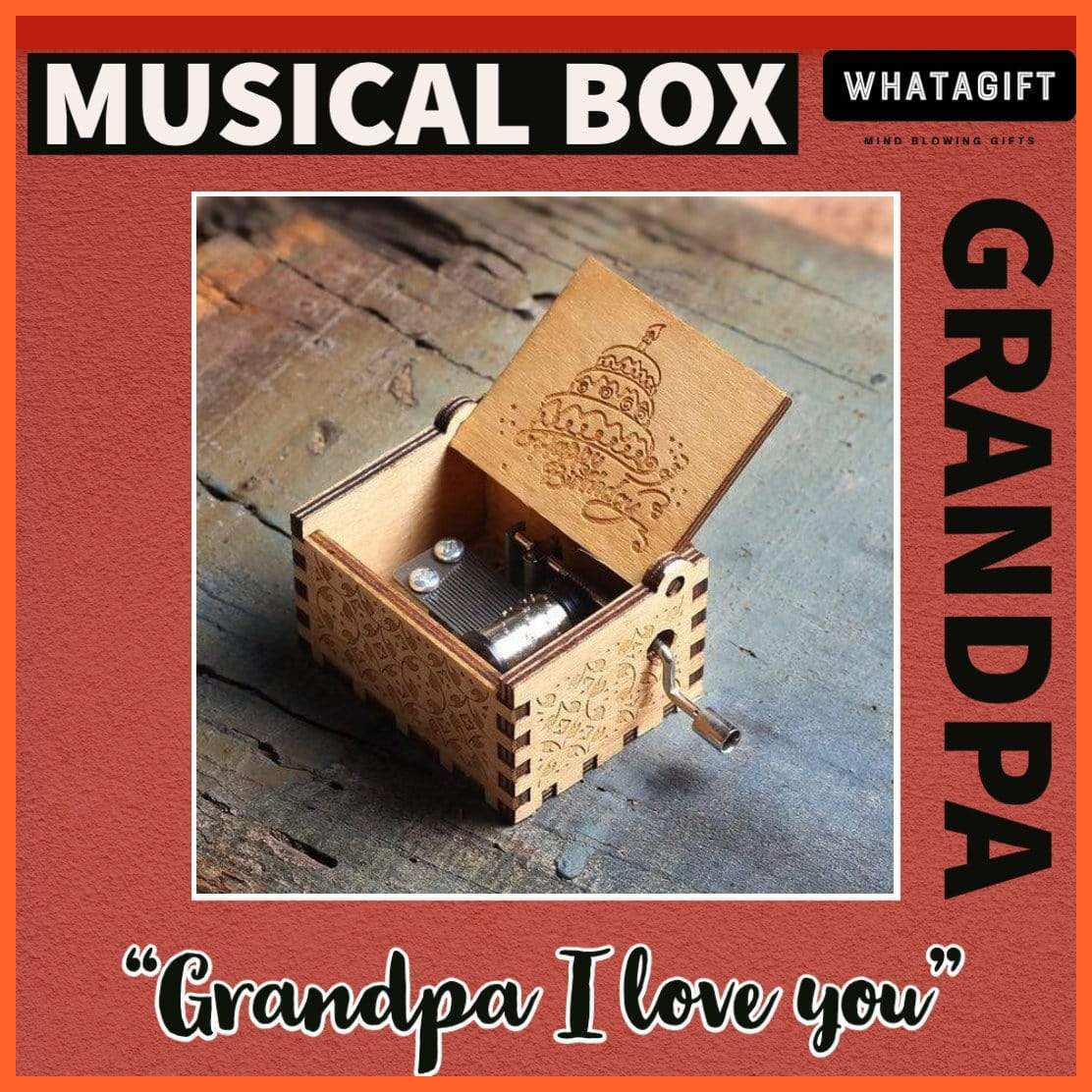 Wooden Classical Music Box Grandpa I Love You | whatagift.com.au.