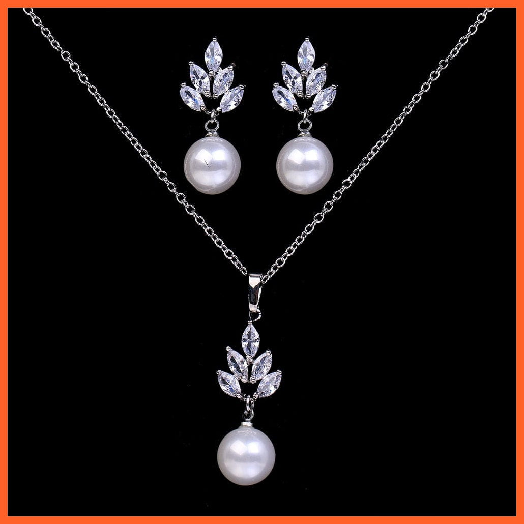 whatagift.com.au WS219 White / 45cm(17.8inch) CZ Zirconia Simulated Pearl Earrings Pendant Necklace Sets For Women