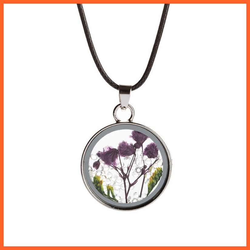 whatagift.com.au X 1Pcs Round Clear Pressed Preserved Fresh Flower Charms Resin Pendants | Rose Petal Pendant Chain Necklace