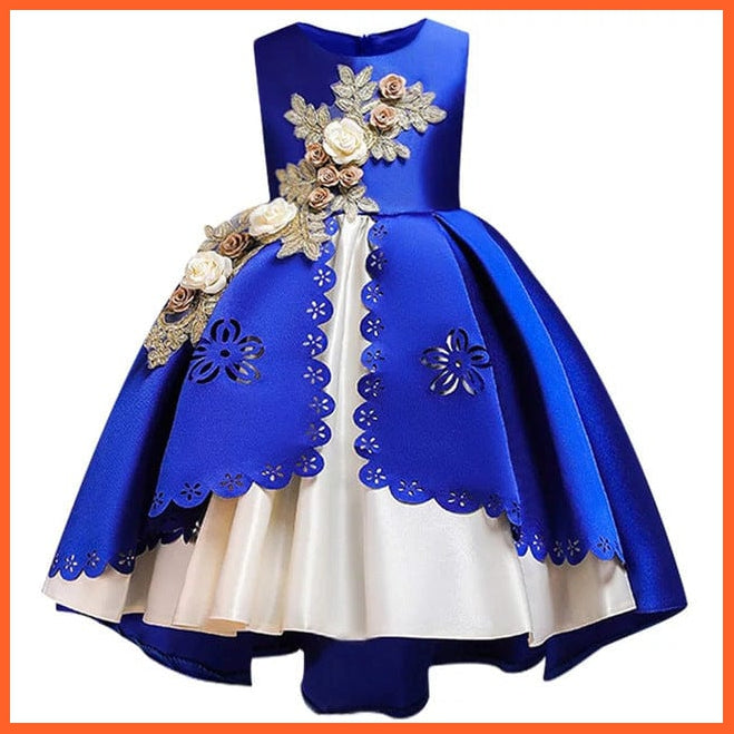 whatagift.com.au XD540Blue / 3T Embroidery Silk Princess Dress for Baby Girl