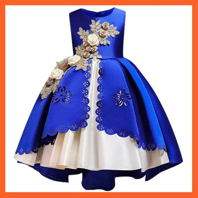 whatagift.com.au XD540Blue / 3T Embroidery Silk Princess Dress For Baby Girl
