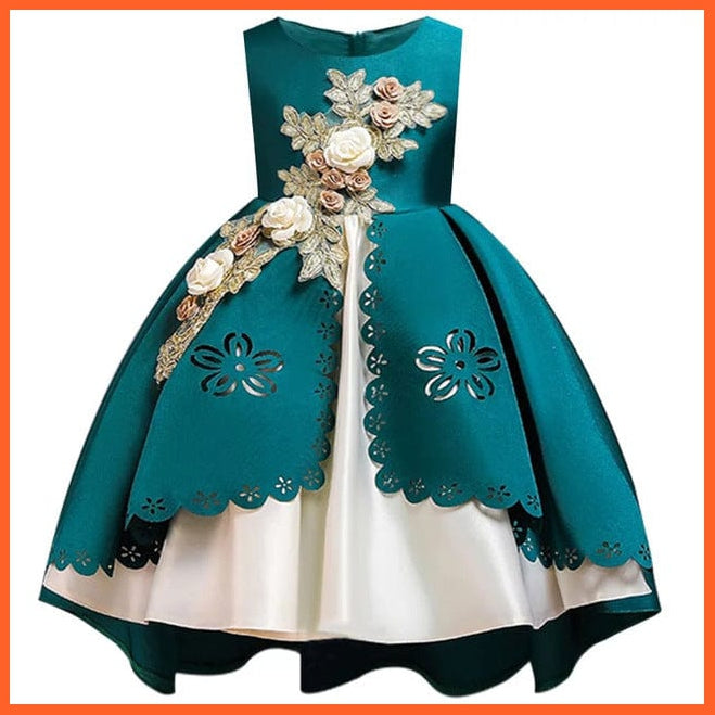 whatagift.com.au XD540Green / 3T Embroidery Silk Princess Dress for Baby Girl