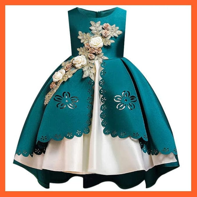 whatagift.com.au XD540Green / 3T Embroidery Silk Princess Dress For Baby Girl