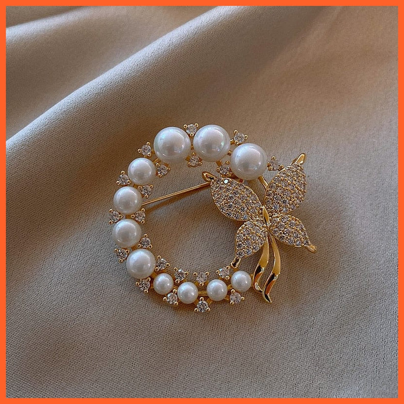 whatagift.com.au XZ0008-1 / 1 Piece Pearl and Rhinestone Brooches for Women | Trendy Butterfly Pins