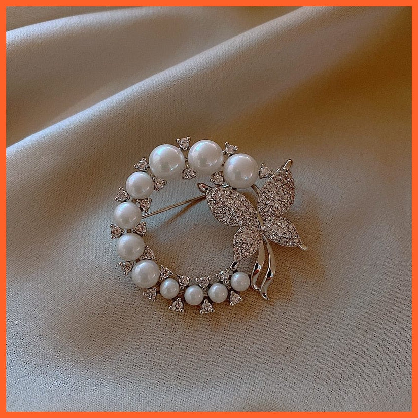 whatagift.com.au XZ0008-2 / 1 Piece Pearl and Rhinestone Brooches for Women | Trendy Butterfly Pins
