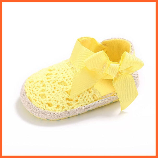 whatagift.com.au Yellow / 1 Baby Girl Newborn Shoes | Big Bow Knitted  Crib Shoe