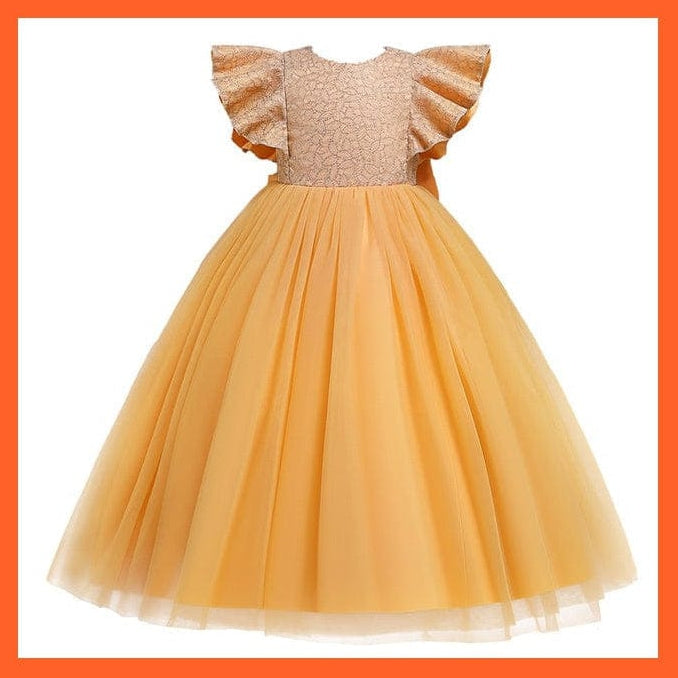 whatagift.com.au yellow / 18M Lace Embroidery Formal Sleeveless Wedding Gown For Girls